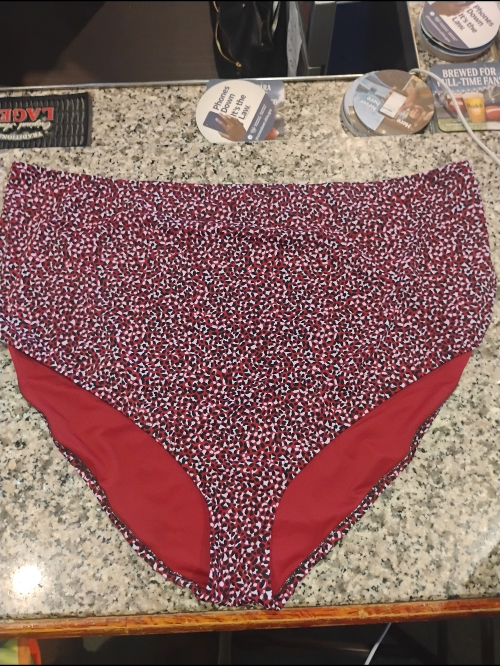 Amazon Essentials Red Patterned High-Waist Swim Bottom - Picture 3 of 11